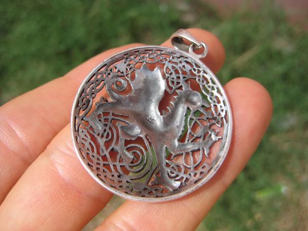 925 Sterling Silver Celtic Dragon Pendant Wicca A46