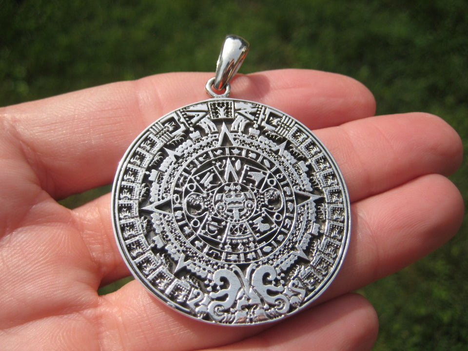 925 Sterling Silver Maya Mayan Calendar Mexico Pendant A2642 (  Discounted )