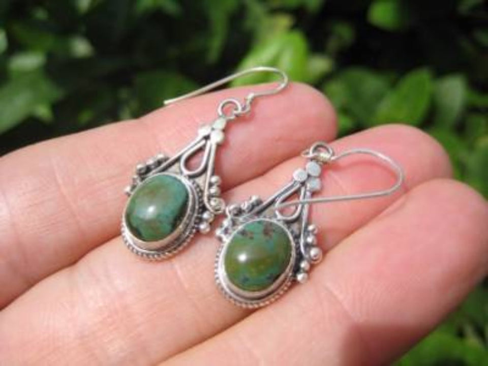 925 Silver Tibetan Turquoise Earrings Earring jewelry Nepal himalayan art A874