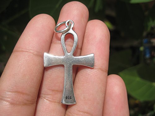 925 Silver Egyptian Ankh Cross Crux Ansata Pendant Necklace A12