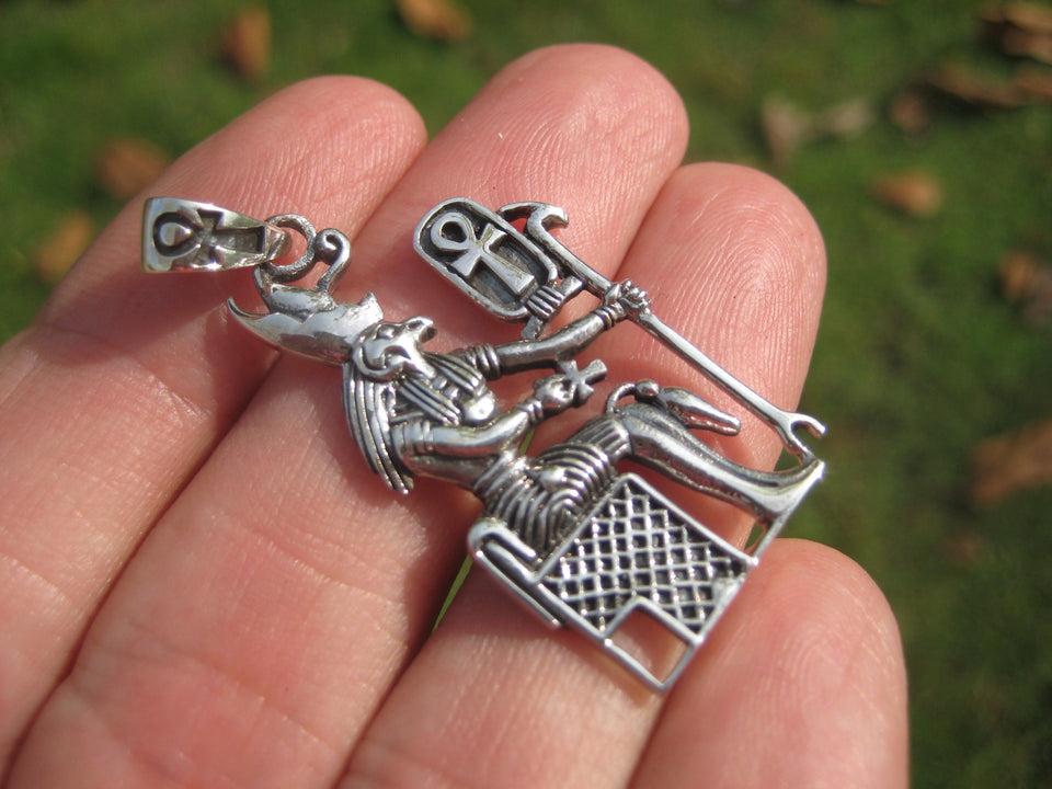 925 Silver Egyptian Bird God Horus God Deity Ankh Cross Pendant necklace A21