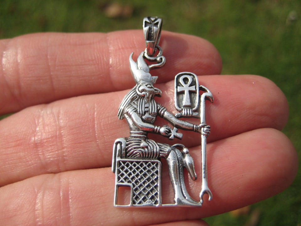 925 Silver Egyptian Bird God Horus God Deity Ankh Cross Pendant necklace A21