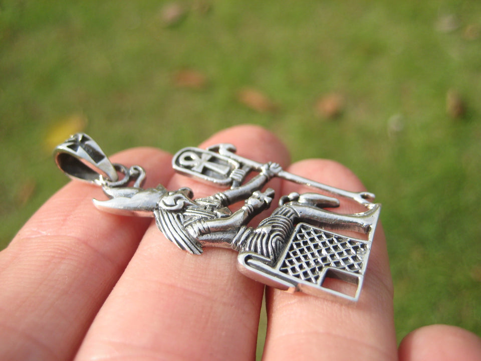 925 Silver Egyptian Bird God Horus God Deity Ankh Cross Pendant necklace A21