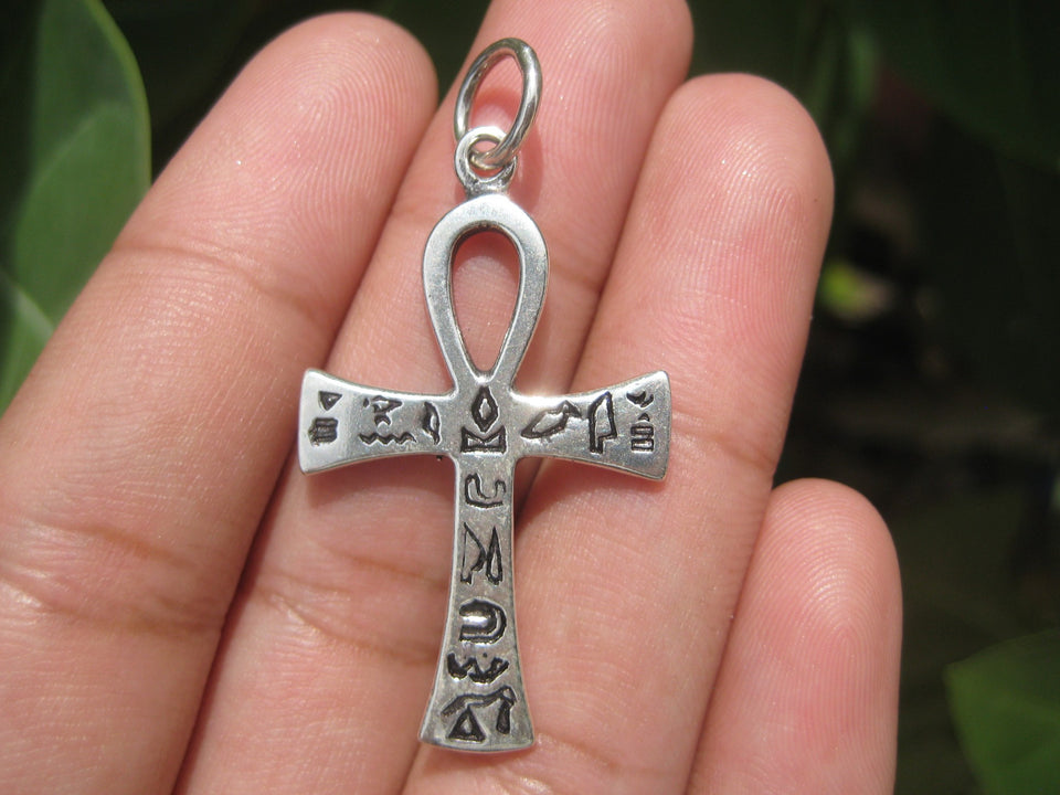 925 Silver Egyptian Ankh Cross Crux Ansata Pendant Necklace