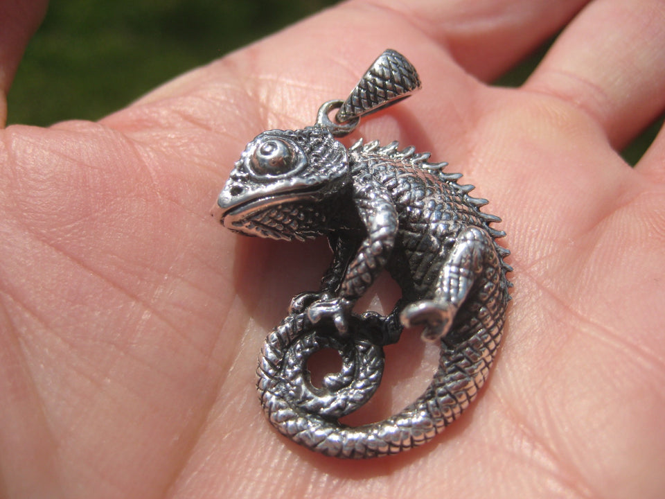 925 Silver Jackson chameleon Lizard Pendant Necklace N2455