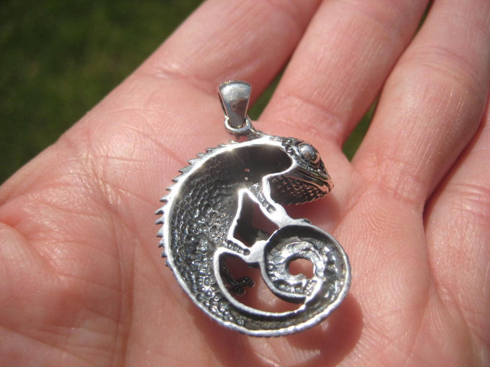 925 Silver Jackson chameleon Lizard Pendant Necklace N2455