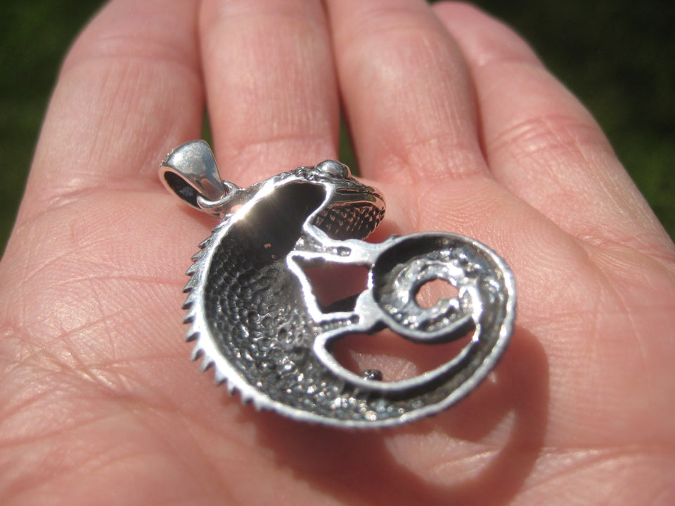 925 Silver Jackson chameleon Lizard Pendant Necklace N2455