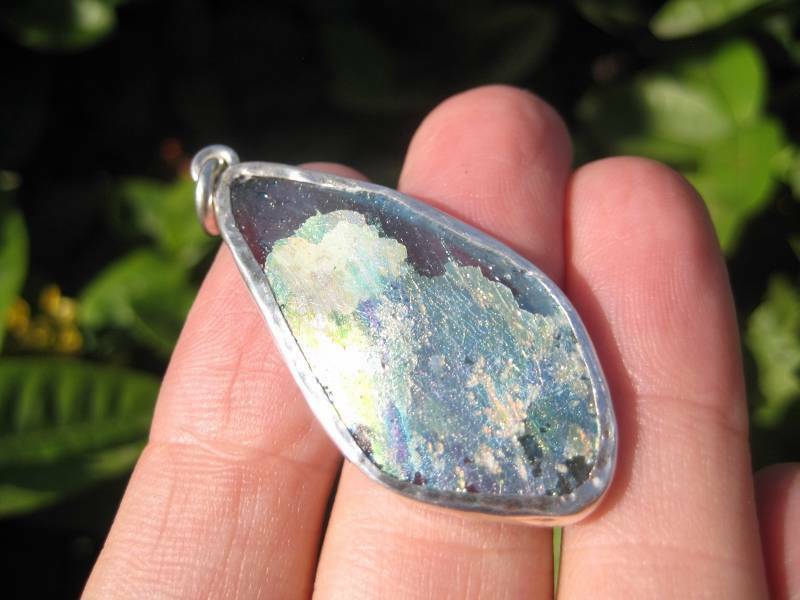 925 Silver Old Roman Glass Pendant Afghanistan N3698