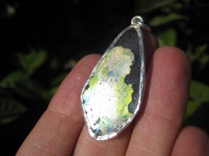 925 Silver Old Roman Glass Pendant Afghanistan N3698