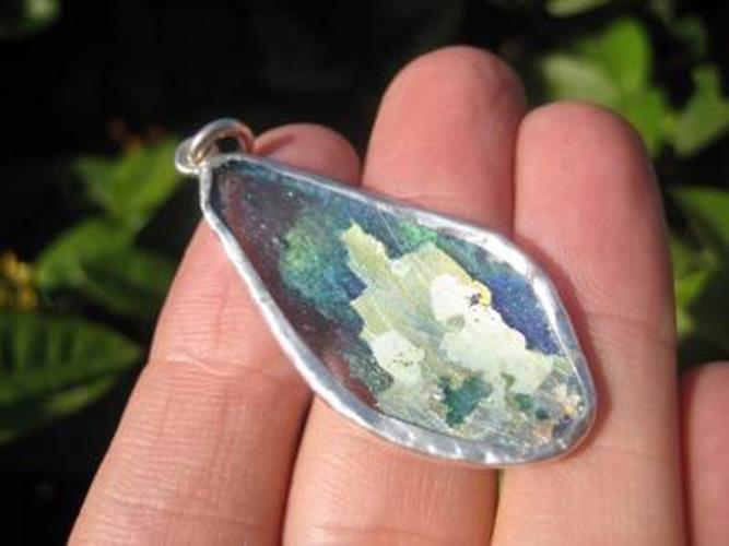 925 Silver Old Roman Glass Pendant Afghanistan N3698