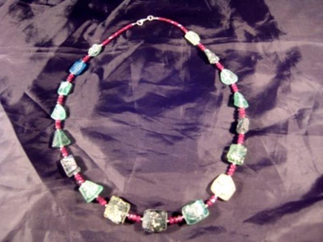 925 Silver Roman Glass Ruby Stone Bead Necklace Jewelry Afghanistan 1500 yr  A26
