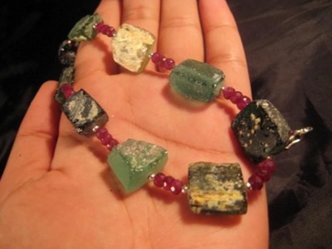 925 Silver Roman Glass Ruby Stone Bead Necklace Jewelry Afghanistan 1500 yr  A26
