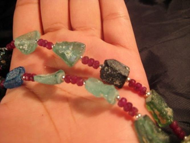 925 Silver Roman Glass Ruby Stone Bead Necklace Jewelry Afghanistan 1500 yr  A26