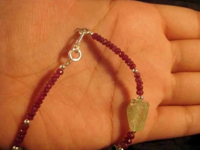 925 Silver Roman Glass Ruby Stone Bead Necklace Jewelry Afghanistan 1500 yr  A26