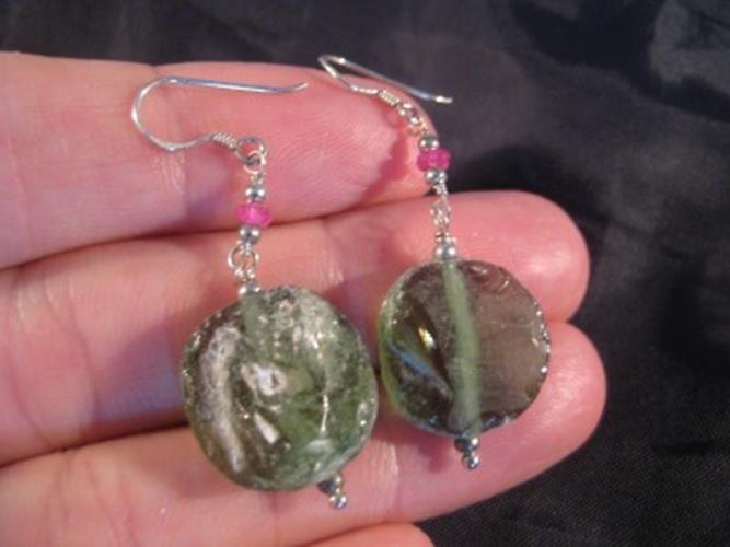 925 Silver Roman Glass Earrings Afghanistan jewelry art 1500 yrs green color A4N
