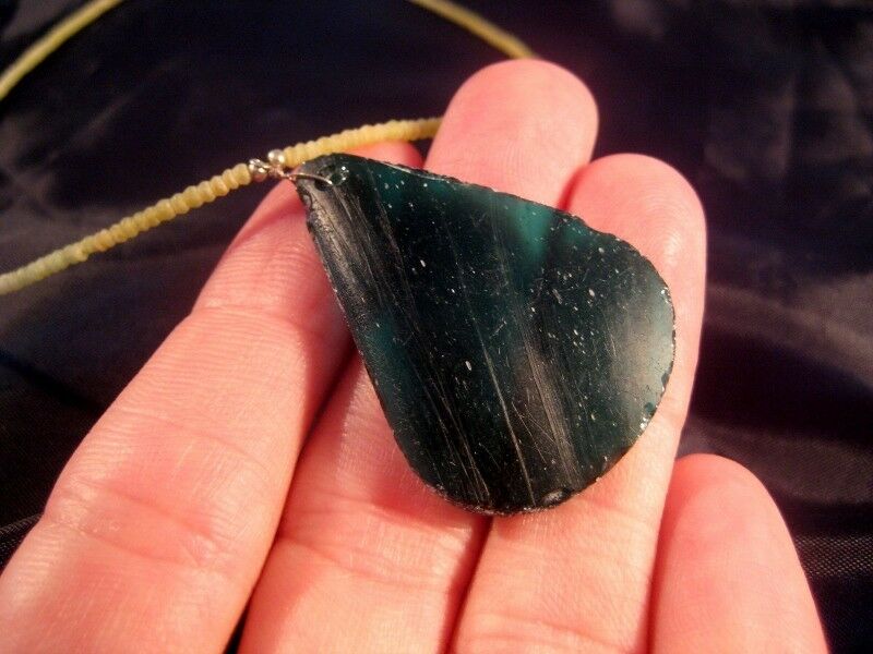 925 Silver Antique Roman Glass Tourmaline Jade Bead Pendant Necklace AN20