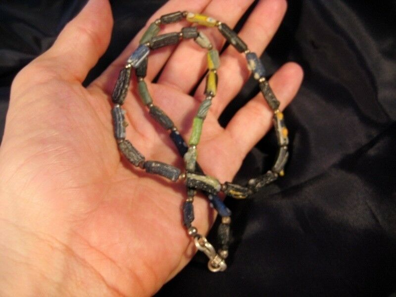 925 Silver Roman Glass Necklace antique beads 1700 YRS AR72