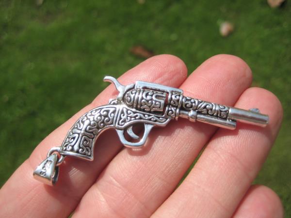 925 Silver Gun Revolver Pendant Necklace