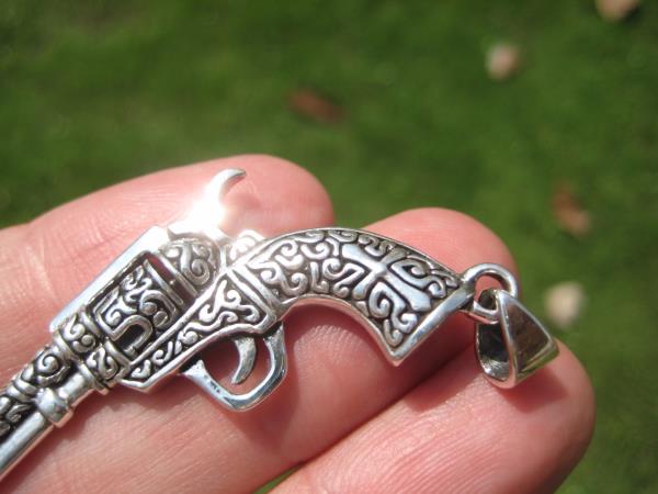 925 Silver Gun Revolver Pendant Necklace