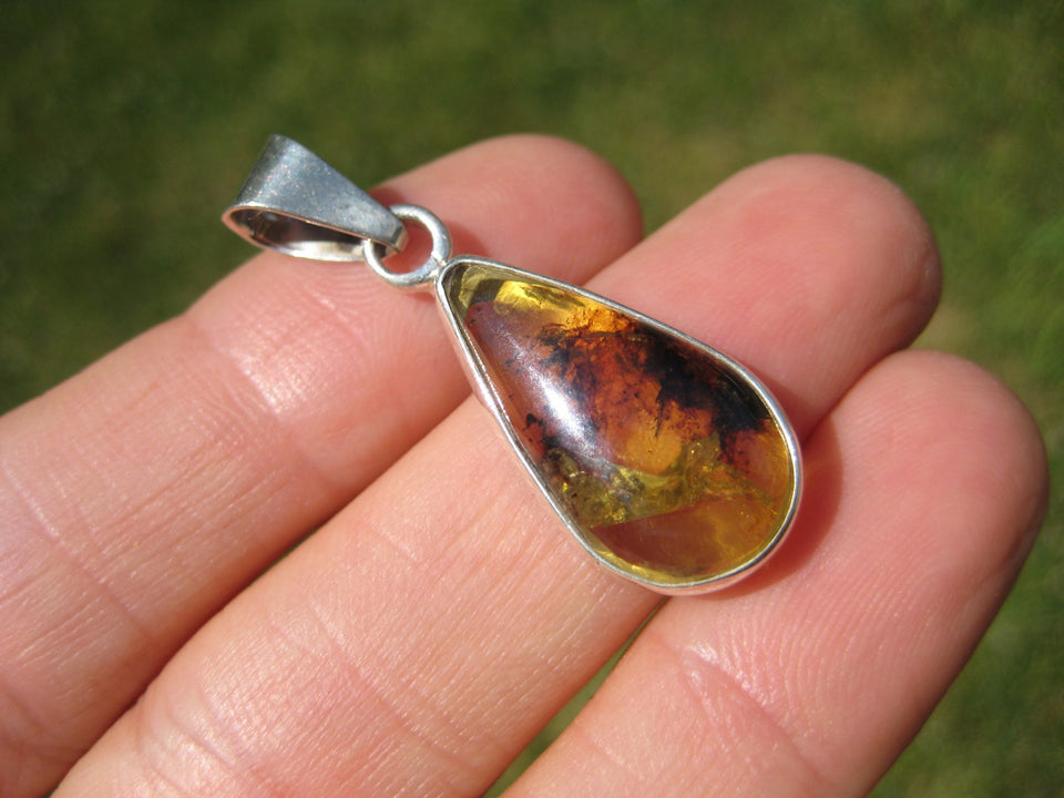 925 Silver Natural Chiapas  Amber Pendant Necklace Taxco Mexico Jewelry Art A29