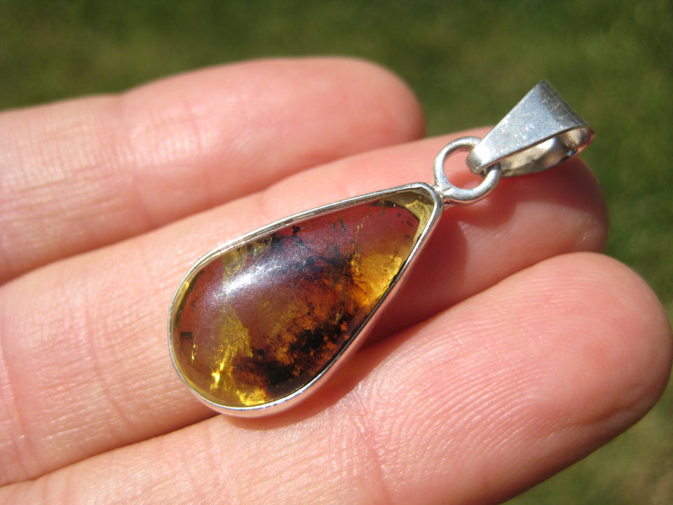 925 Silver Natural Chiapas  Amber Pendant Necklace Taxco Mexico Jewelry Art A29