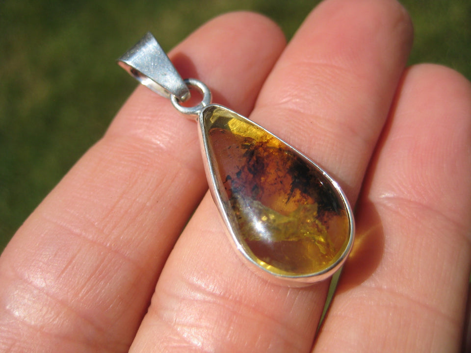 925 Silver Natural Chiapas  Amber Pendant Necklace Taxco Mexico Jewelry Art A29