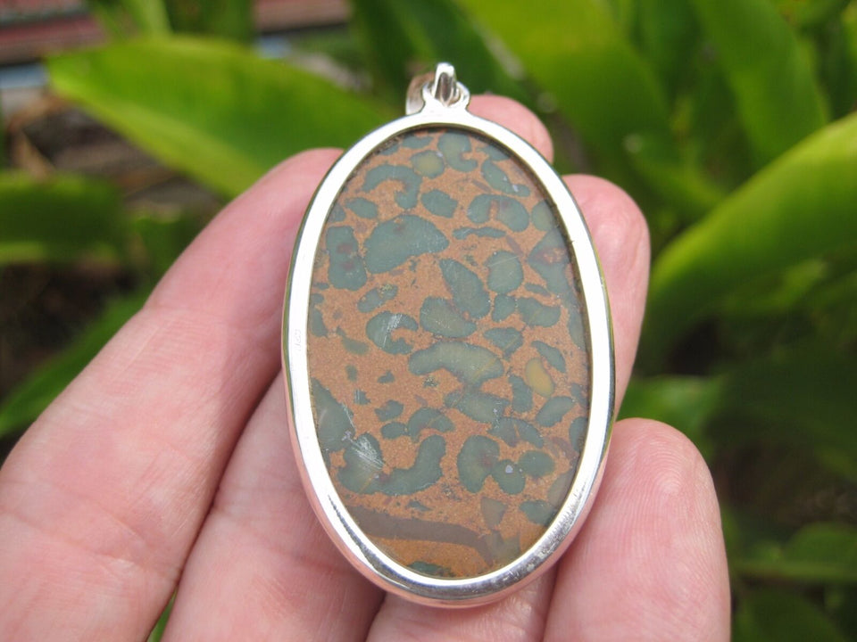 925 Silver Natural Ocean Jasper Stone Pendant Necklace Jewelry Art E57257