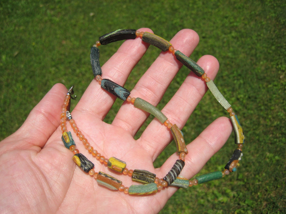 925 Silver Roman Glass Necklace antique beads 1000 YRS Old A62544
