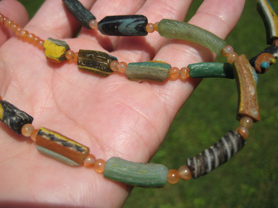 925 Silver Roman Glass Necklace antique beads 1000 YRS Old A62544