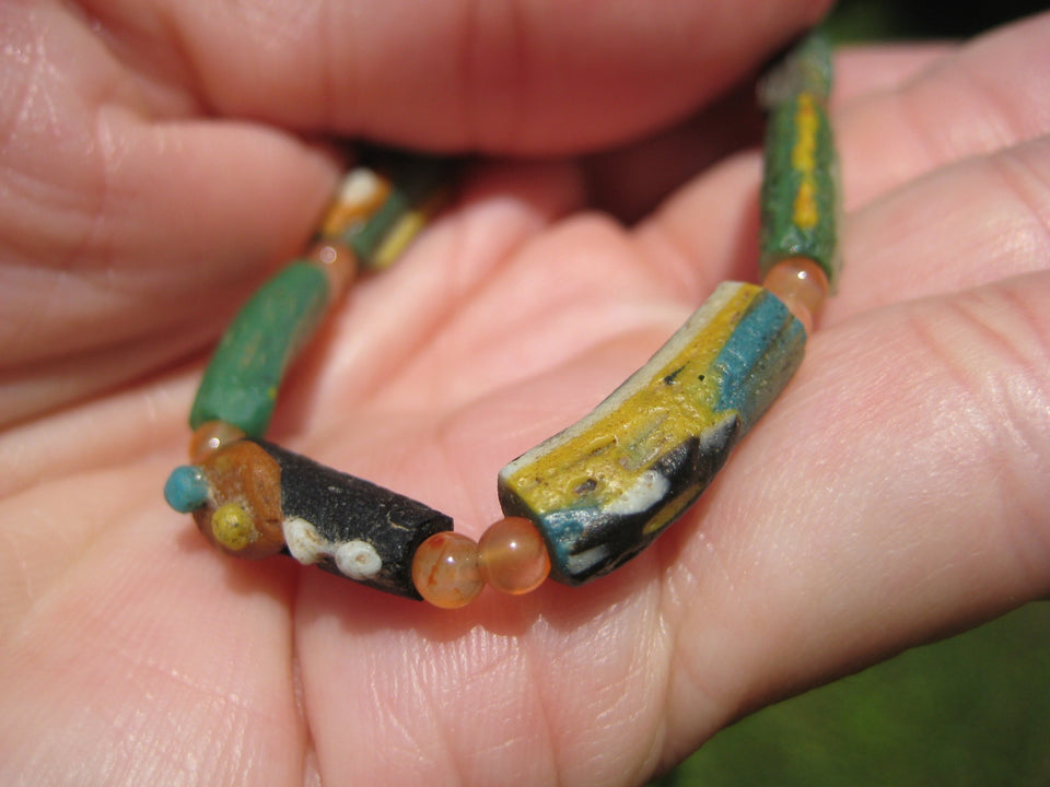 925 Silver Roman Glass Necklace antique beads 1000 YRS Old A62544