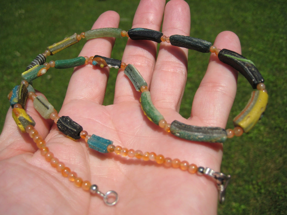 925 Silver Roman Glass Necklace antique beads 1000 YRS Old A62544