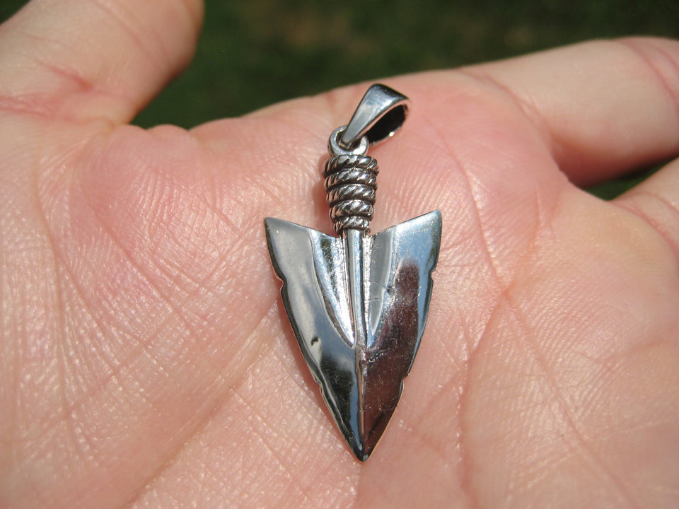 925 Silver Indian Arrowhead Spear Pendant Necklace A3030