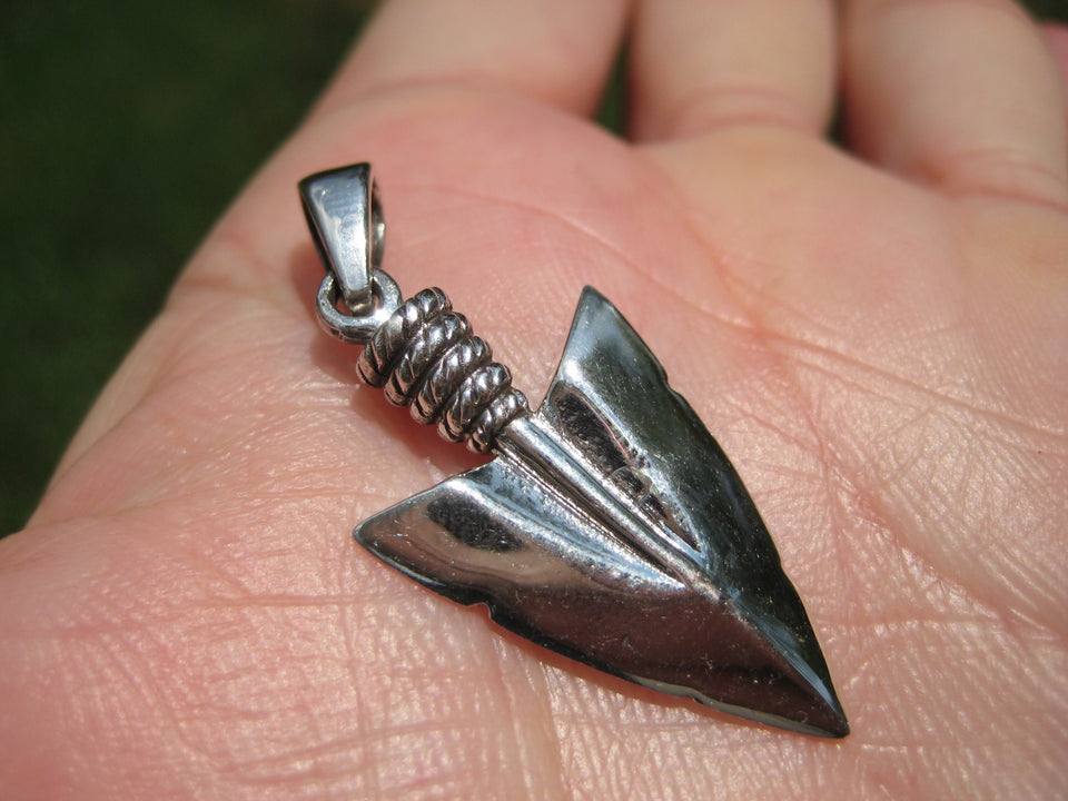 925 Silver Indian Arrowhead Spear Pendant Necklace A3030