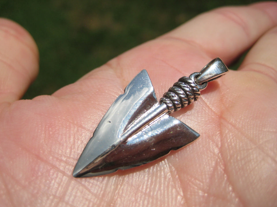 925 Silver Indian Arrowhead Spear Pendant Necklace A3030