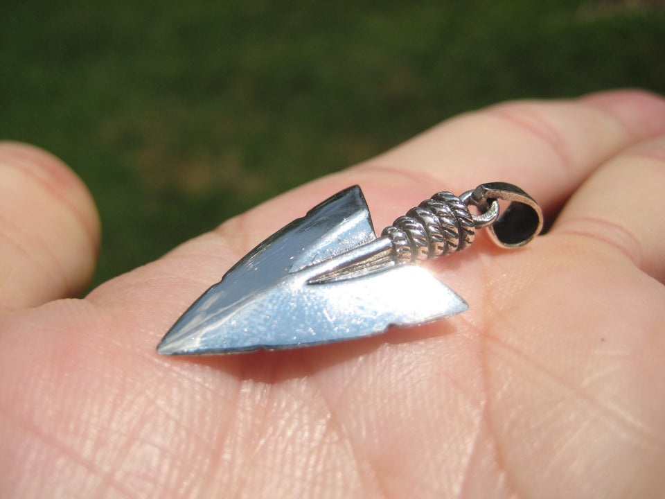 925 Silver Indian Arrowhead Spear Pendant Necklace A3030