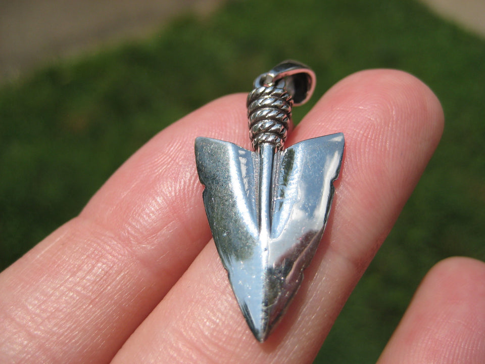 925 Silver Indian Arrowhead Spear Pendant Necklace A3030