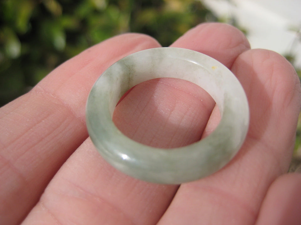 Natural Green White Jade Ring Myanmar Jewelry Art Size 7 US A526