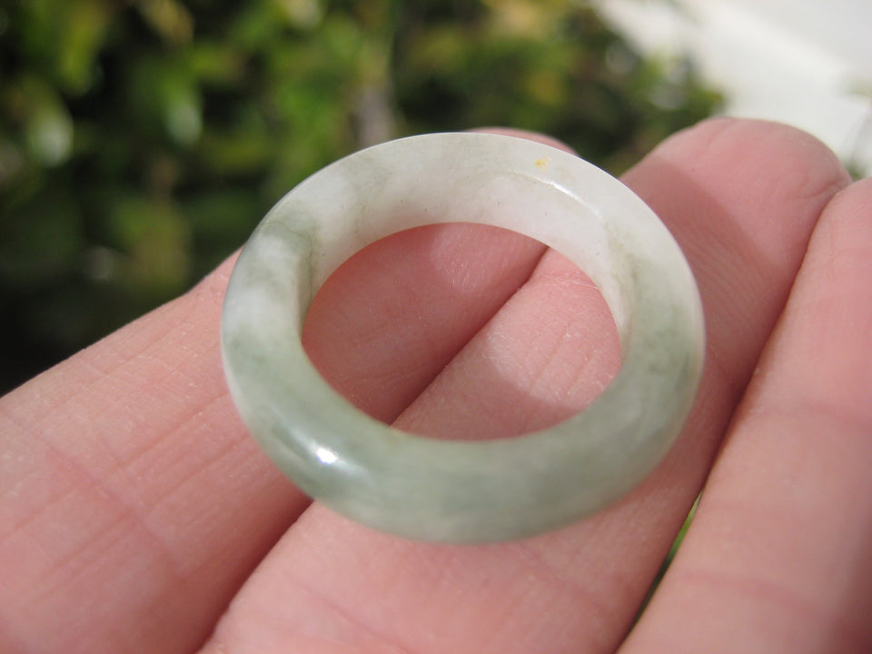 Natural Green White Jade Ring Myanmar Jewelry Art Size 7 US A526