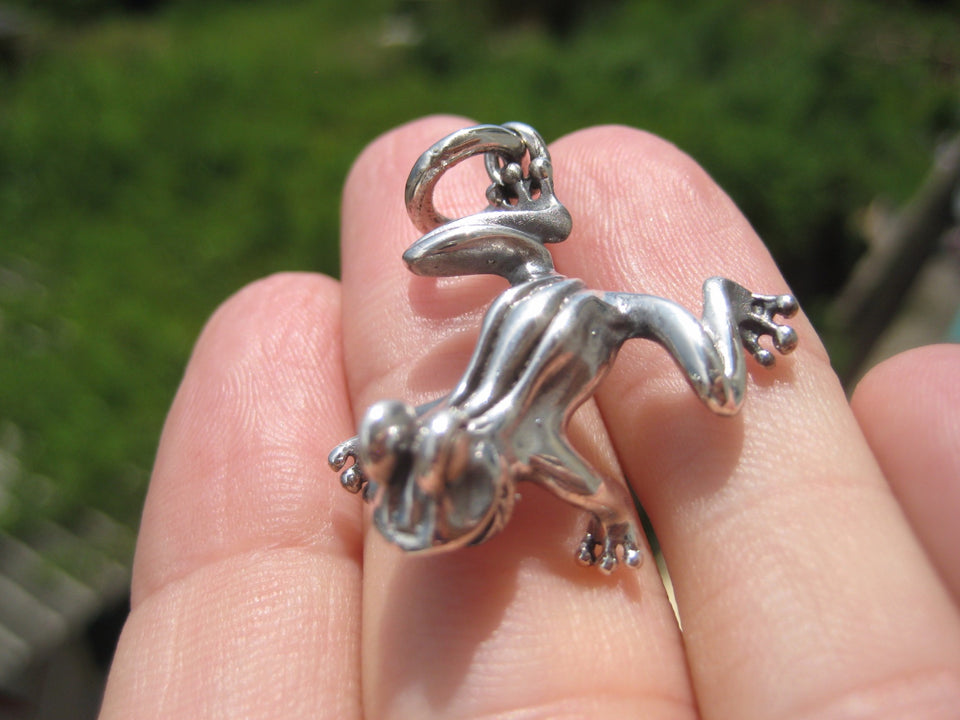 925 Silver Lucky Frog Pendant Necklace Jewelry Art Thailand A20