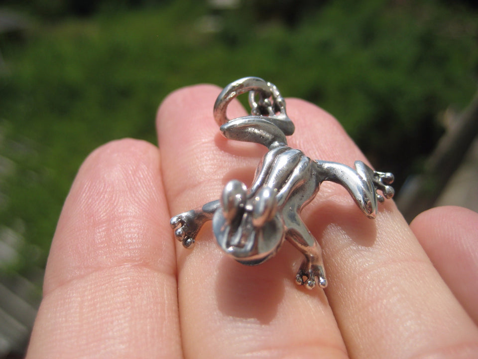 925 Silver Lucky Frog Pendant Necklace Jewelry Art Thailand A20