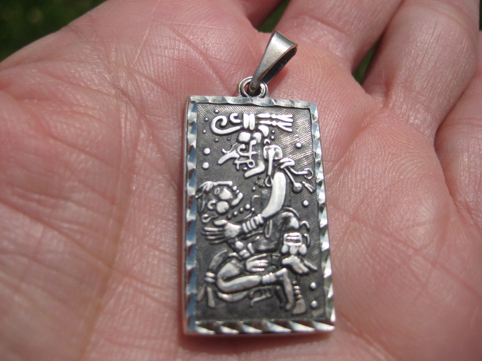 925 Silver Ah Balon Tzacab Mayan Calendar Pendant necklace A2744