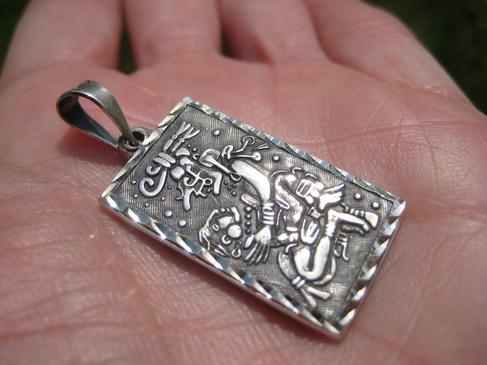 925 Silver Ah Balon Tzacab Mayan Calendar Pendant necklace A2744