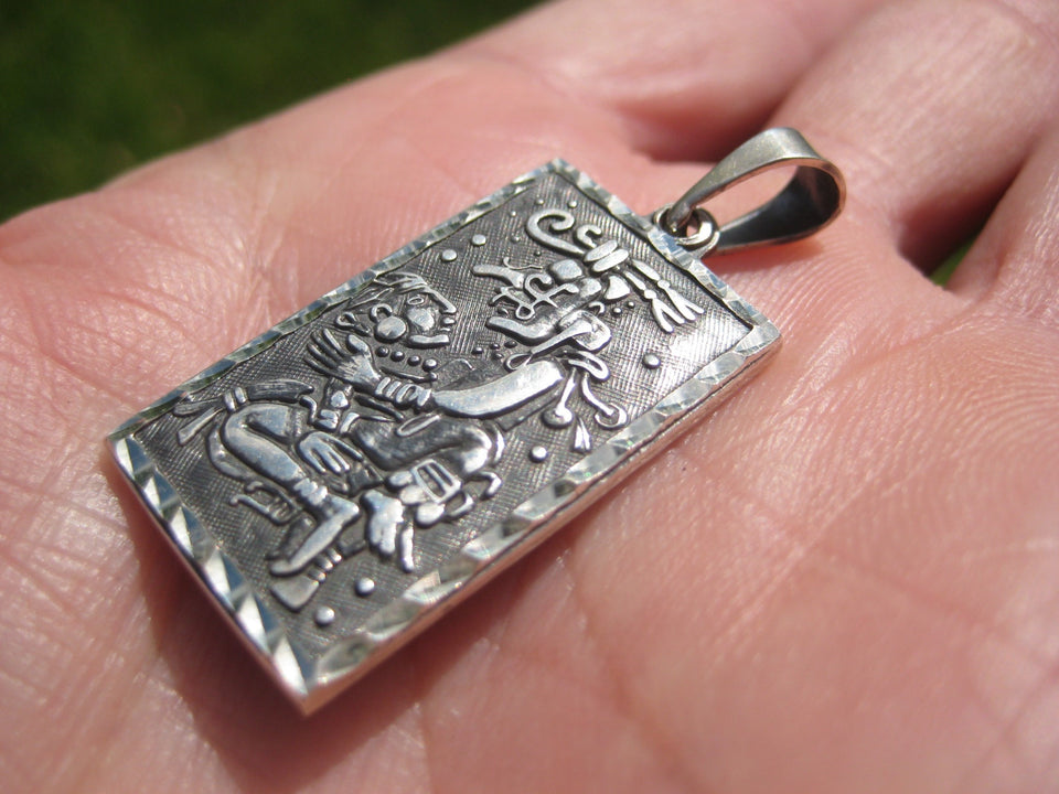 925 Silver Ah Balon Tzacab Mayan Calendar Pendant necklace A2744