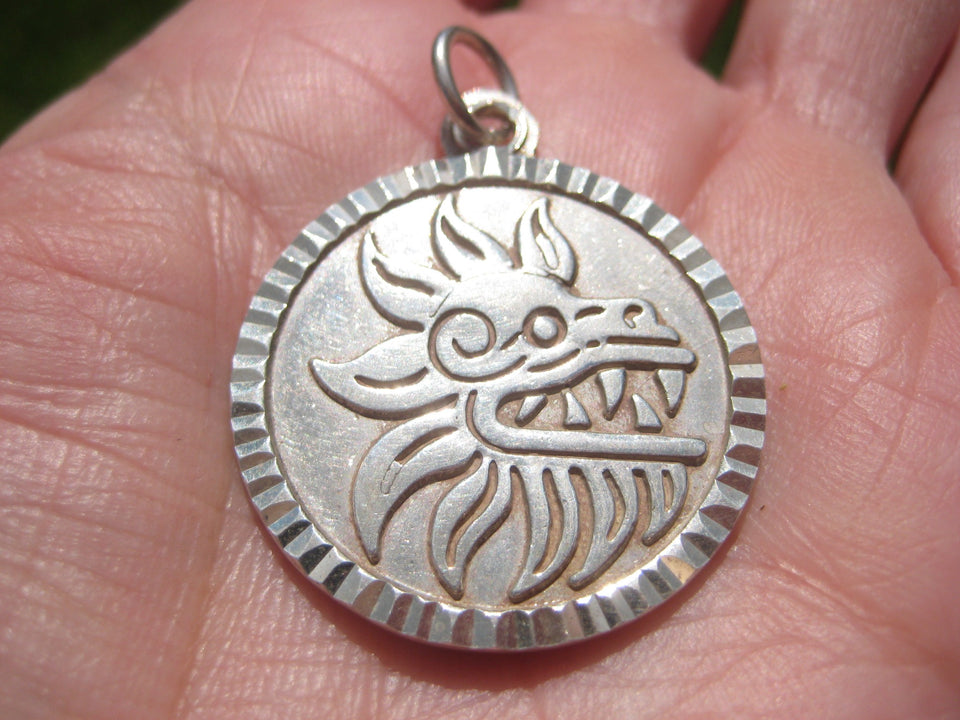 950 Silver Taxco Mexico quetzalcoatl Aztec Pendant A34126
