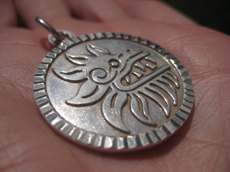 950 Silver Taxco Mexico quetzalcoatl Aztec Pendant A34126