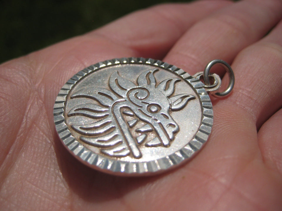 950 Silver Taxco Mexico quetzalcoatl Aztec Pendant A34126