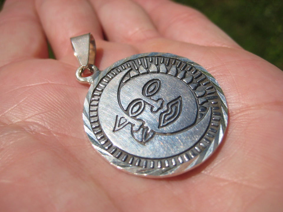 950 Silver Star Moon Mayan Pendant Taxco Mexico A67322