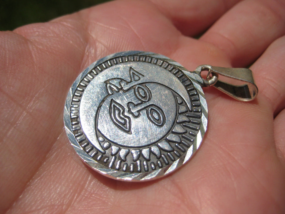 950 Silver Star Moon Mayan Pendant Taxco Mexico A67322