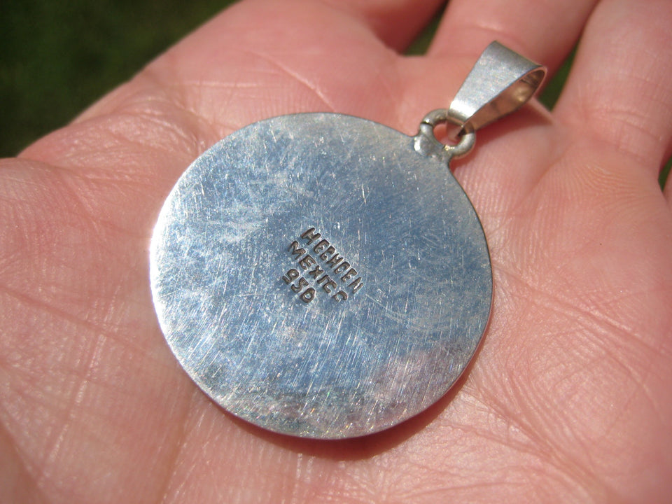 950 Silver Star Moon Mayan Pendant Taxco Mexico A67322