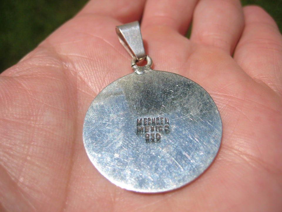 950 Silver Star Moon Mayan Pendant Taxco Mexico A67322